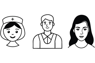A nurse and normal woman and normal people line out silhouette vector with white backgrounds 