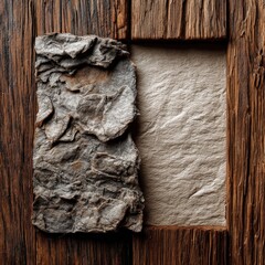 There is a hole in a piece of wood from which leaves are emerging