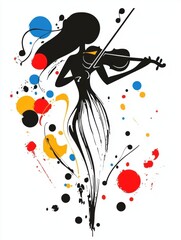 Obraz premium girl dancing and playing violin, black and white, vector graphic
