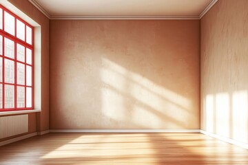 Obraz premium Minimalist Room Design Showcasing Simple Calm Brown Architecture with Sun Shadows and Clean Decor