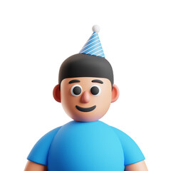  Birthday Boy Avatar with Party Hat 3d illustration