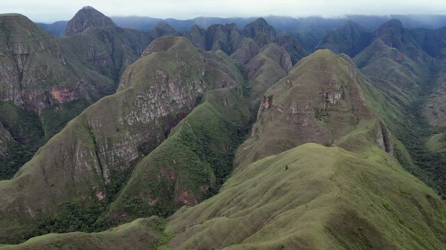 Flyover dramatic steep terrain of Codo de los Andes mountain region