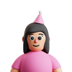  Birthday girl Avatar with Party Hat 3d illustration