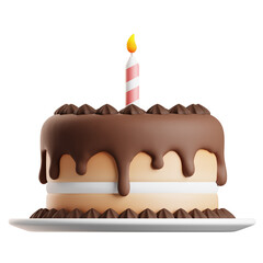 chocolate cake with candle 3d illustration