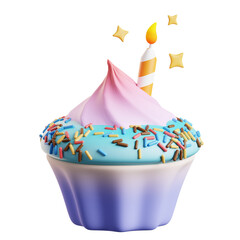 birthday cupcake with candle 3d illustration