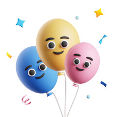 Happy Cartoon Balloons with Faces 3d illustration