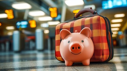 Obraz premium Travel Budgeting for Modern Vacations Managing Expenses with a Piggy Bank and Suitcase