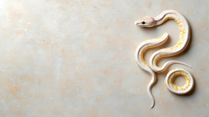 White Snake with Yellow Spots on Beige Background
