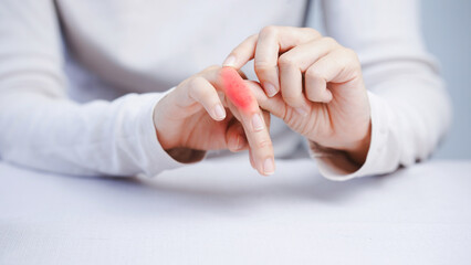 Finger pain inflammation hand skin closeup health injury redness touch person medical human joint problem swollen discomfort