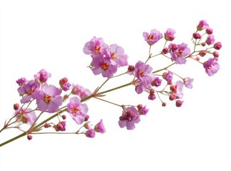 Delicate Pink Flowers Branch Isolated on White Background Botanical Spring Blossom