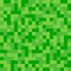 Pixel grass seamless pattern. Pixelart computer block texture. Digital green grass pattern. Game style squared background. Vector illustration isolated on white background.