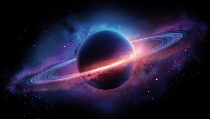 Majestic Ringed Planet in Vibrant Nebula Cosmic Space Scene