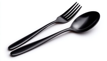 Elegant Black Spoon and Fork Set Isolated on White Background for Restaurant Menu Design