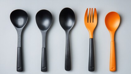 Stylish Black and Orange Kitchen Utensils Spoons and Fork Set for Modern Cooking
