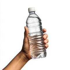 Hand Holding a Refreshing Bottle of Pure Water Isolated on White Background