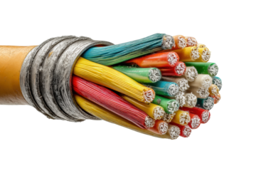 PNG Close-up of colorful fiber optic cables with exposed wires