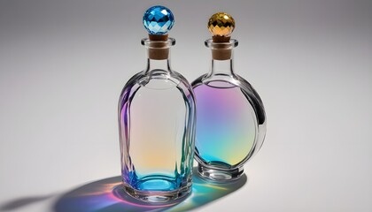 Elegant Perfume Glass Bottles with Rainbow Refraction and Colorful Gem Stoppers