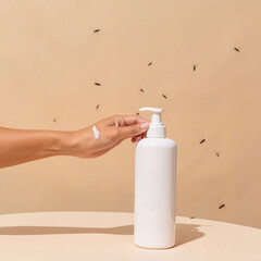 Insect repellent cream, mosquito repellent cream, mosquito repellant lotion on hand

