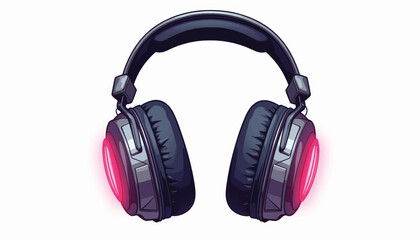 Modern futuristic headphones with neon accents on white background, silent party concept