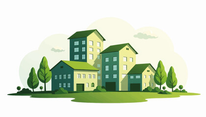Naklejka premium Eco-friendly buildings in green spaces, sustainable architecture design