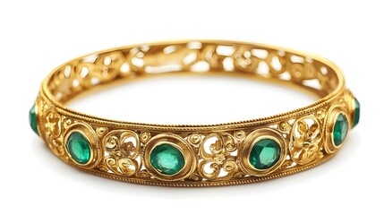 Elegant antique gold bracelet featuring stunning emerald stones, highlighting a classic design and rich historical charm.