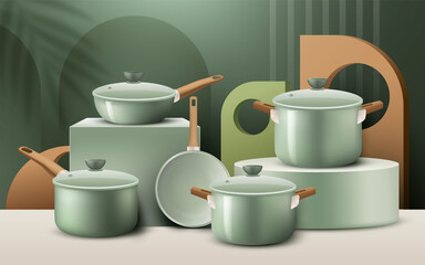 Realistic Cooking Kitchenware Utensils Composition