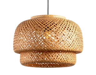 Natural Wicker Pendant Lamp with Textured Weave, Front View, isolated on transparent background