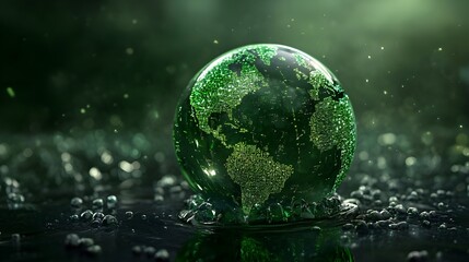 A green globe adorned with water droplets, representing the planet's vitality and the significance of environmental awareness.