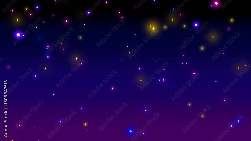 Wall mural カラフル星空キラキラ　ドットキラキラ（グローあり）　背景紫系グラデーション
