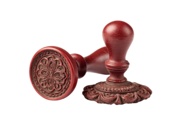 PNG Elegant red wax seal stamp with intricate floral design