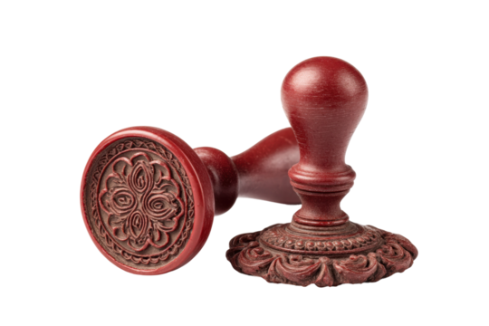 PNG Elegant red wax seal stamp with intricate floral design