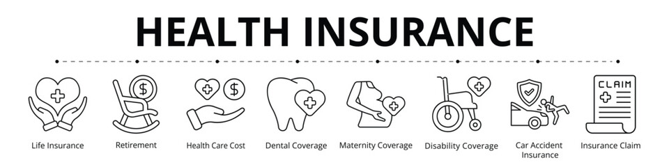 Health Insurance Line Banner Web Icon Set Vector Illustration