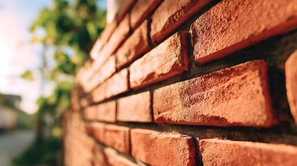 Red brick wall texture with vintage charm, showcasing intricate details in soft light. Timeless beauty of weathered surfaces.