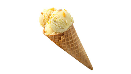 Mango  ice cream in a sugar cone isolated on transparent background