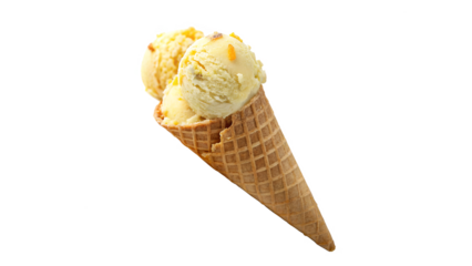 Mango  ice cream in a sugar cone isolated on transparent background