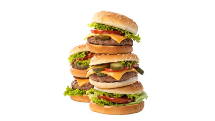 Delicious cheeseburgers stack isolated on transparent background