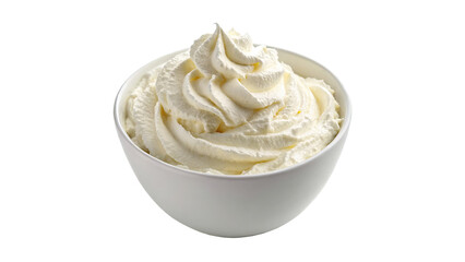 Creamy Whipped Cream Topping in Bowl isolated on transparent background