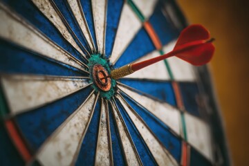 Vintage Retro Gaming Dartboard for Aiming Precision and Skill Development &ndash; Capture Intense Focus and Vibrant Colors in Close-Up Shot