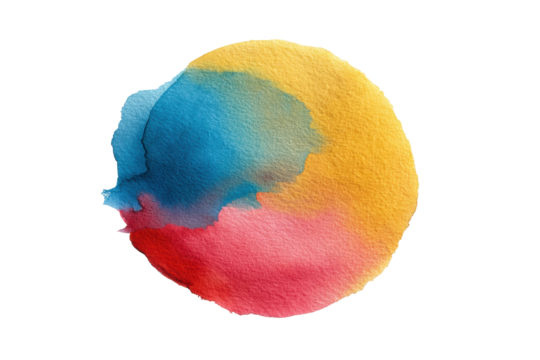 PNG Vibrant abstract watercolor circle in blue, yellow, and red on black background - Powered by Adobe
