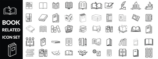 Set of book related line icons. Textbook, open book, page, literature etc. Editable stroke . Book Big icon  set  design 
