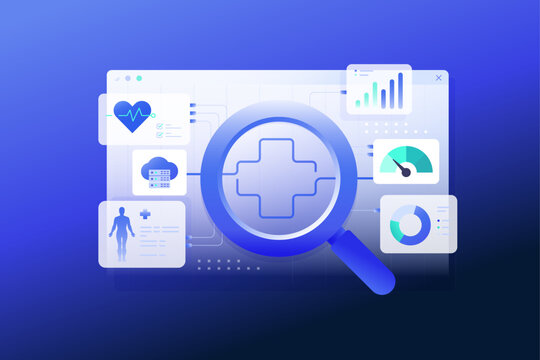 Predictive Analytics In Healthcare, big data and AI to analyze past and real-time health data illustration
