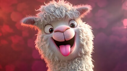 Funny Alpaca Sticking Tongue Out Cartoon Close Up