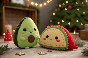Adorable avocado and taco plush toys christmas scene