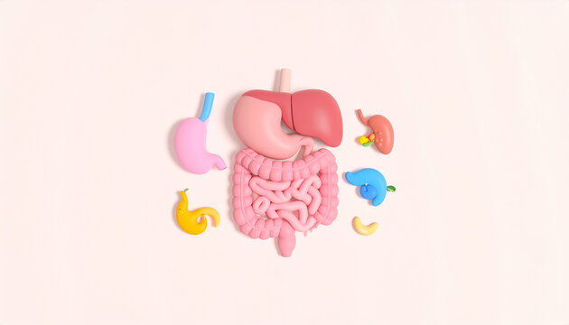 Simplified Human Anatomy Illustration: Digestive System with Stomach and Intestines