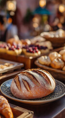 Artisanal Bread and Pastries on Rustic Bakery Counter