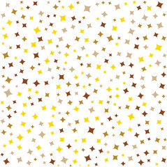 colorful stars scattered across a white background. stars are varied in size and color, including shades of yellow, brown, and orange.