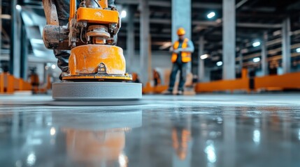 Industrial flooring installation construction site photo modern environment ground level machinery operation