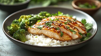 Teriyaki chicken with rice and broccoli