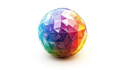 Obraz premium Colorful Geometric Sphere with Triangular Facets Reflecting Light, Ideal for Abstract Art, Modern Design, or Creative Projects