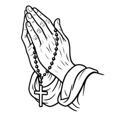 Coloring Page of Praying Hands with Rosary